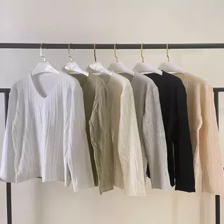 เสื้อสเวตเตอร์คอวี สไตล์เกาหลี เนื้อผ้านุ่มสบาย แขนยาวบาง สำหรับผู้หญิง