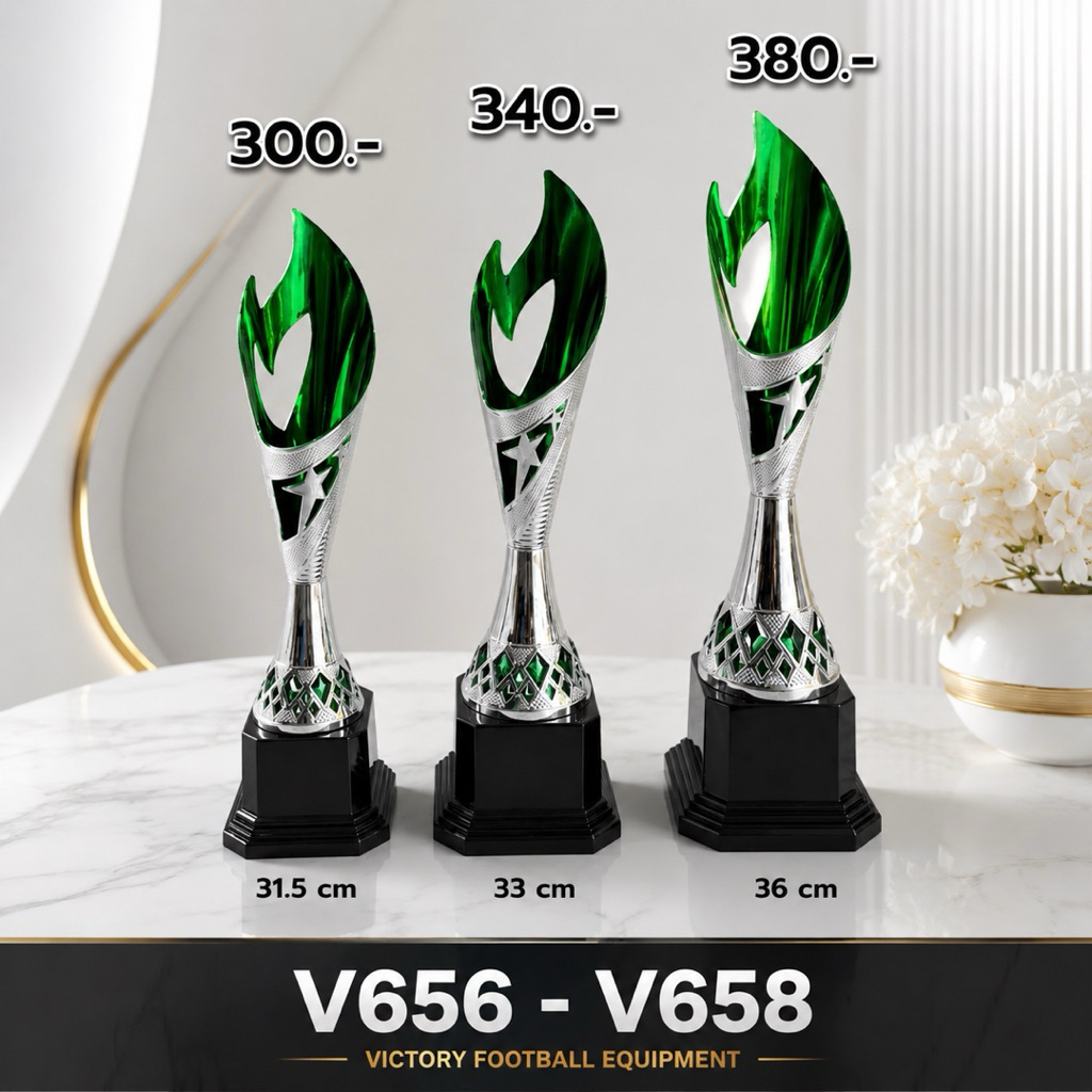 ถ้วยรางวัล V656 - V658 🏆✨ สีเงิน แต่งด้านในด้วยสีเขียวสวยดูแพง
