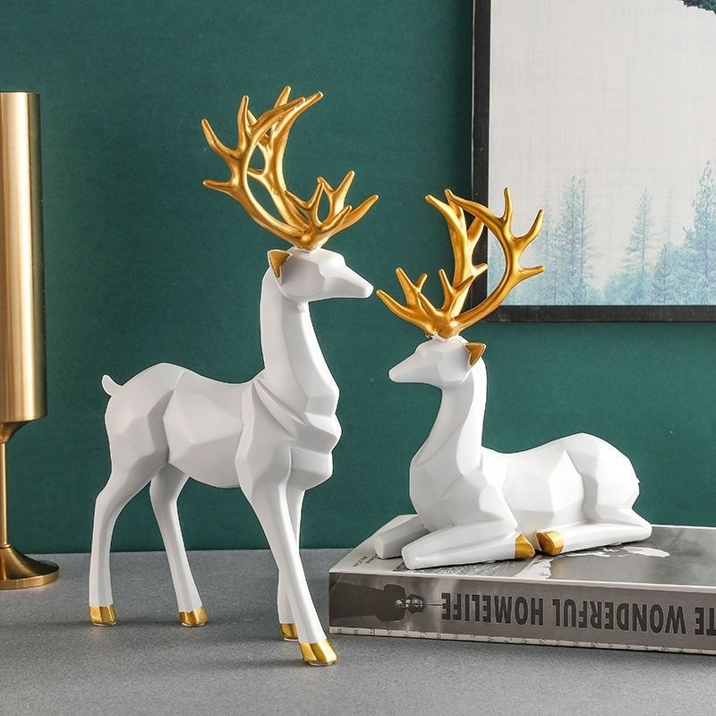 สไตล์นอร์ดิก Origami Elk,เรซินนั่งยืนรูปปั้นกวาง สําหรับอุปกรณ์ถ่ายภาพ ของขวัญ ตกแต่งปาร์ตี้