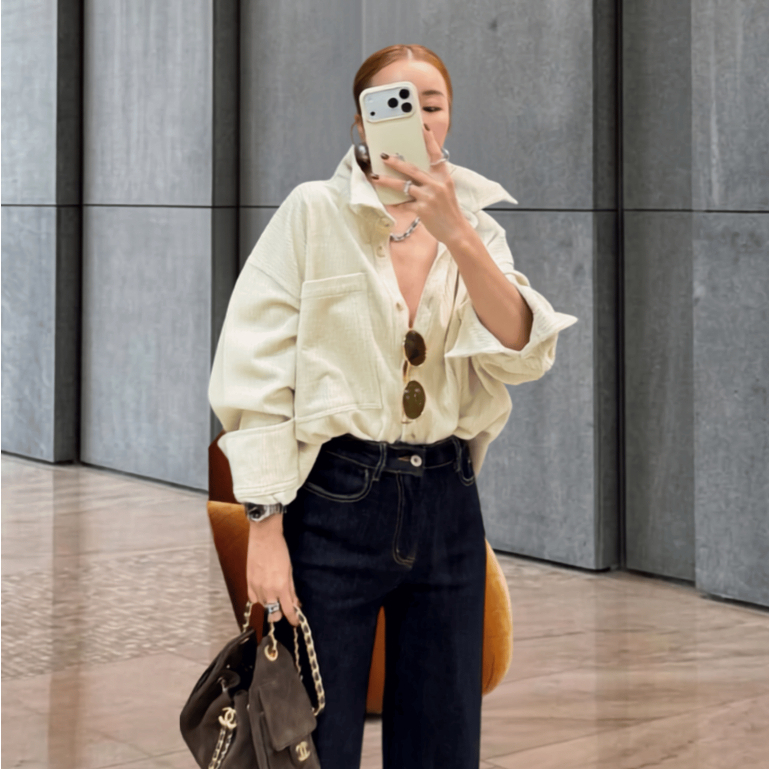 Umberเชิ้ต เสื้อเชิ้ต ผ้าฟูกทรง Oversize ดีไซน์เรียบหรู ผ้านุ่มมีเท็กซ์เจอร์ ใส่สบาย แมทช์ง่ายกับยีนส์
