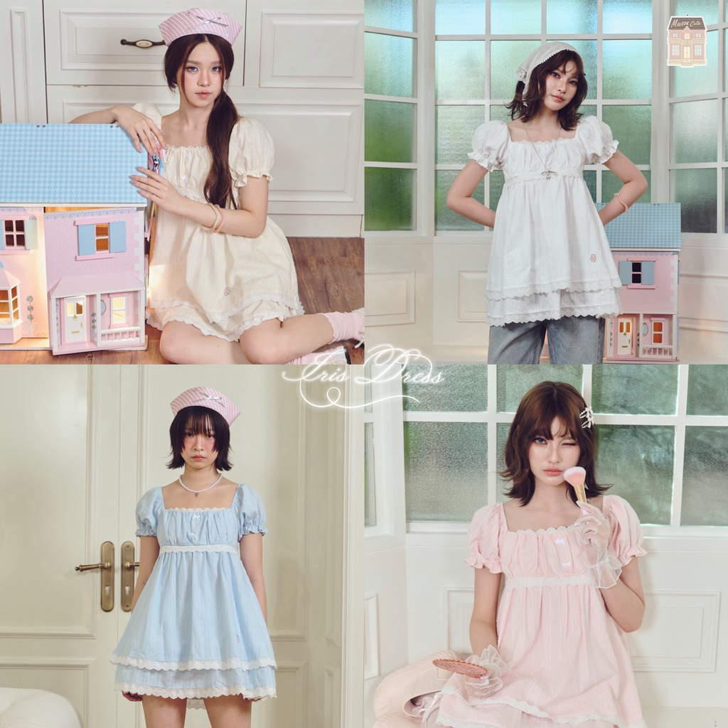 (พรี7-14วัน) RIKA น้องIris  เสื้อเดรสคอเหลี่ยมแขนตุ๊กตา