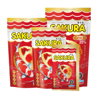 [ยกโหล x12] SAKURA GOLD อาหารปลาซากุระ เม็ดจิ๋ว อาหารปลาสวยงาม ปลาหางนกยูง ปลาทอง ขนาด 20 / 50 / 100 กรัม