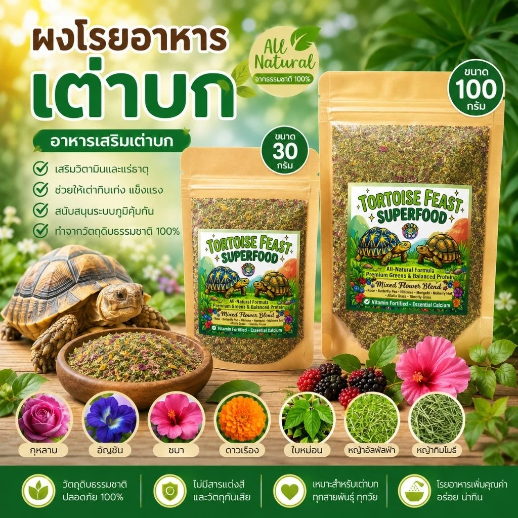 [EXP07/2028]🐢สินค้าใหม่🧡💛ผงโรยอาหารเต่าบก 3สูตร เพื่อสร้างสุขภาพการกินที่ดี วัตถุดิบธรรมชาติ100%เกรดพรีเมี่ยม