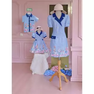 ชุดคู่แม่ลูกสีฟ้า ชุดเดรสเทเลอร์