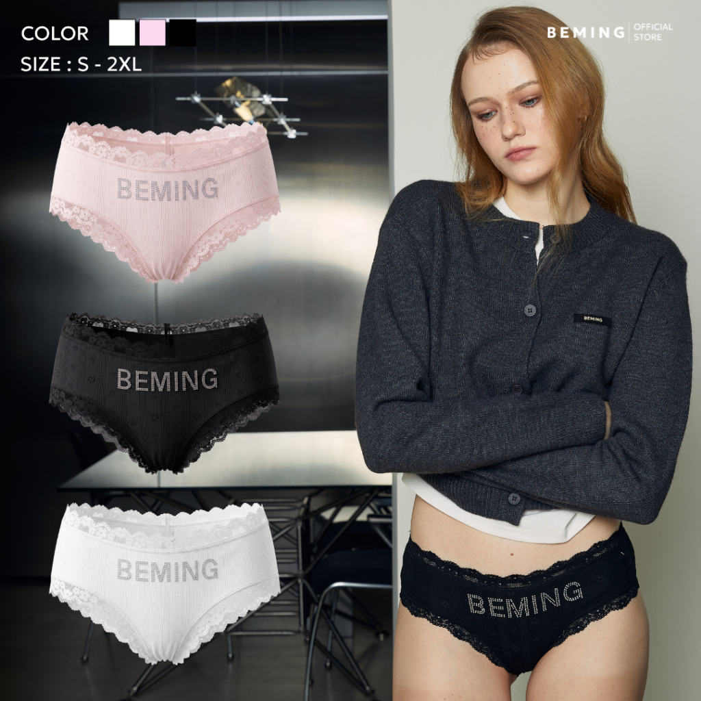 Beminginnerwear006(S-2XL)-BEMING Lace Panty - กางเกงชั้นในดีไซน์โลโก้ BEMING ปักเพชร