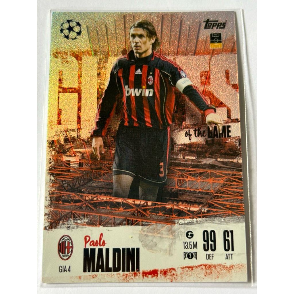 การ์ดฟุตบอล Topps Match Attax - Paolo Maldini (AC Milan) กองหลังระดับตำนาน Giants of the Game