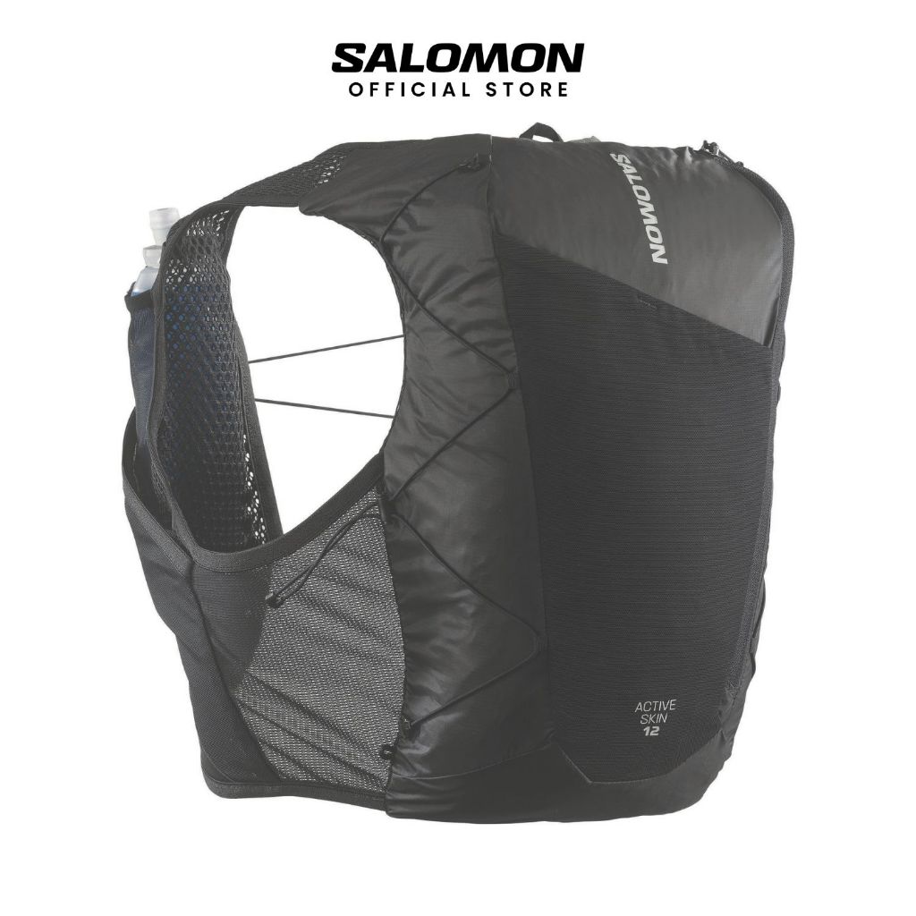 SALOMON ACTIVE SKIN 12 SET Black Unisex Running Vest เป้น้ำวิ่งเทรล + ขวดน้ำนิ่ม 500ml x 2 ขวด LC2177400 Official Store