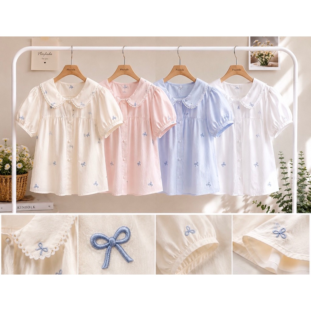 งานร้าน Ploylada เสื้อผ้าคอตตอนปักโบว์ทั้งตัว อก 42 นิ้ว ยาว 20.5 นิ้ว