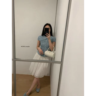 📍พร้อมส่ง📍9952 เสื้อคอบัวแขนสั้น งานกระดุมหน้า เนื้อผ้าดี ทรงสวย TAG:WG.WE🇰🇷