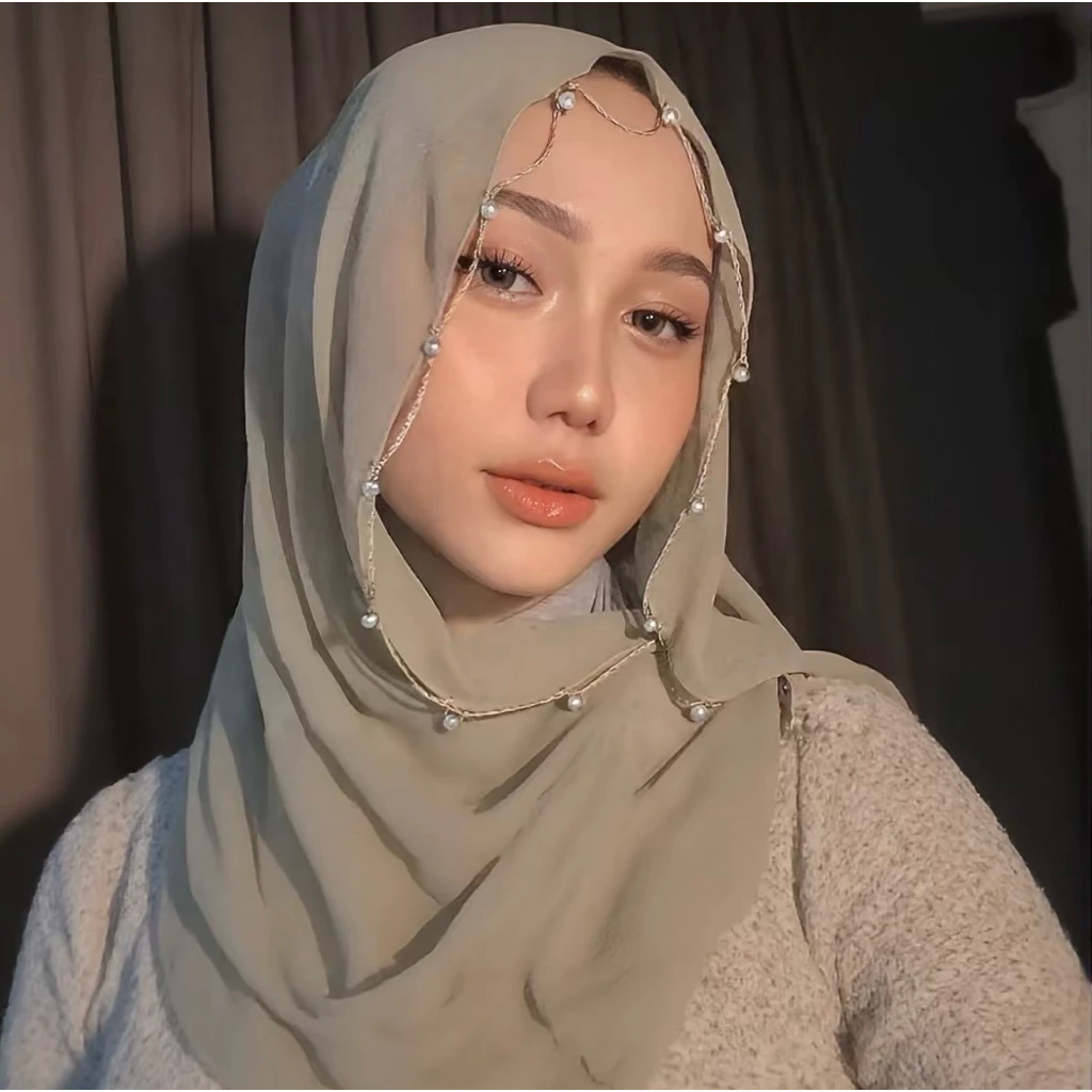 ผ้าคลุมฮิญาบชีฟองประดับมุก แฟชั่นมุสลิม ผ้าคลุมหัวผู้หญิง มินิมอล พรีเมียม