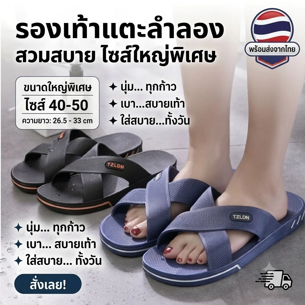 รองเท้าแตะไซส์ใหญ่ 42-50 ยาว 26.5-33 cm พร้อมส่งในไทย💸 จัดส่งทุกวัน