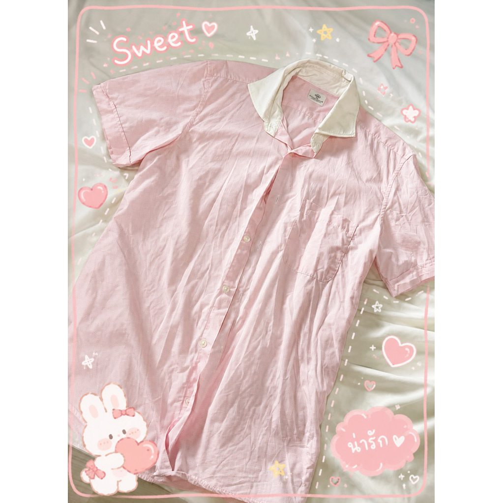 beams heart เสื้อเชิ้ตสีชมพู