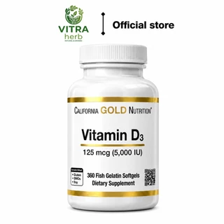 [ของแท้] California Gold Nutrition วิตามิน D3 เข้มข้น 5,000 IU ช่วยเสริมสร้างกระดูก/การดูดซึมแคลเชี่ยม