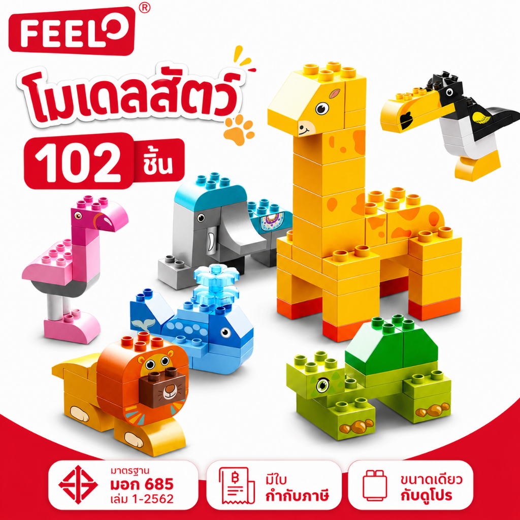 FEELO مكعبات حيوانات 102 قطعة