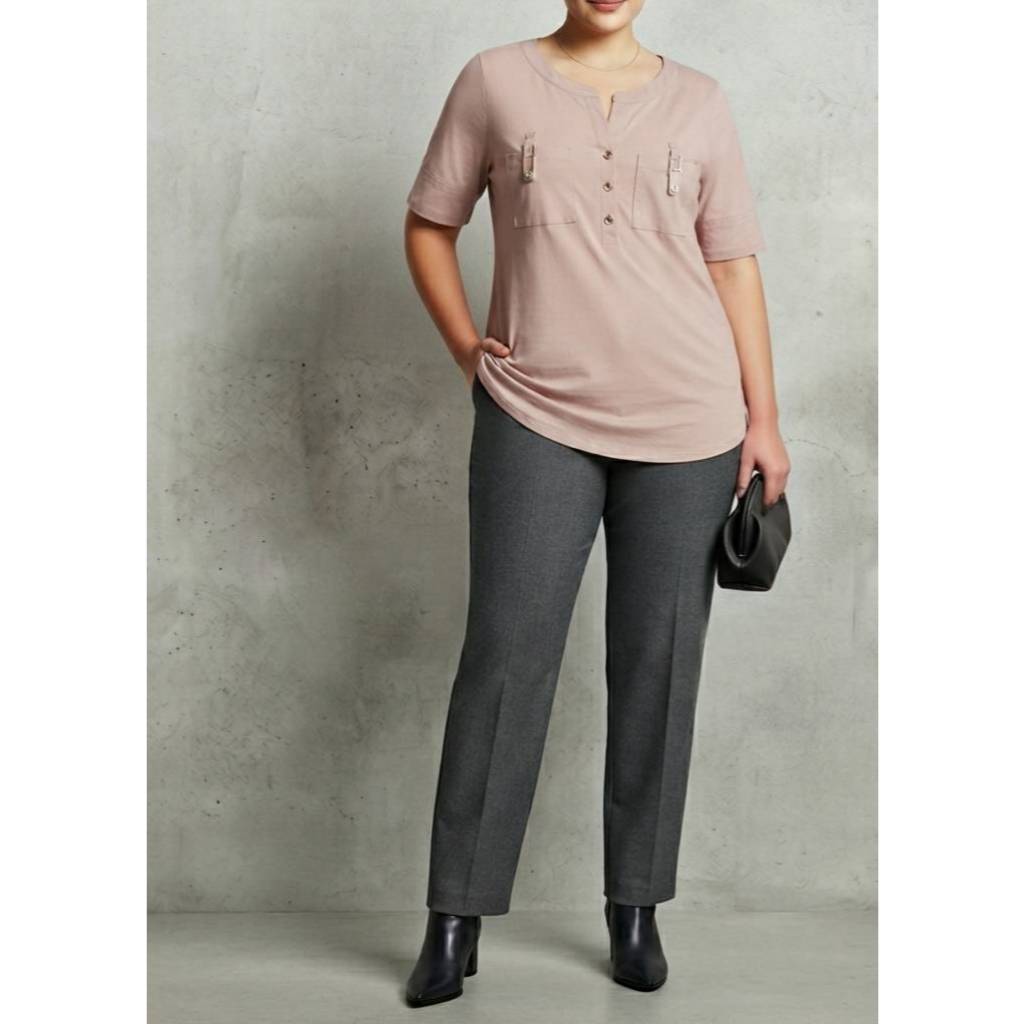 BRB-16เสื้อโพลียืดคอจีนแต่งช่วงกระเป๋าสีนู้ด Per Seption Women 3X 56/28
