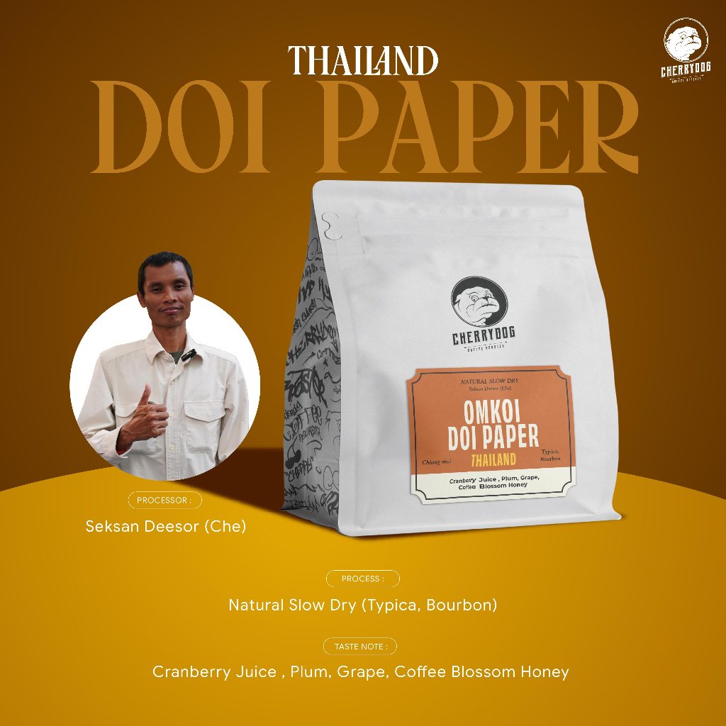 Cherrydog เมล็ดกาแฟคั่ว กาแฟอมก๋อย Omkoi Doi Paper ไทย Thailand Single Origin อราบิก้า 100%