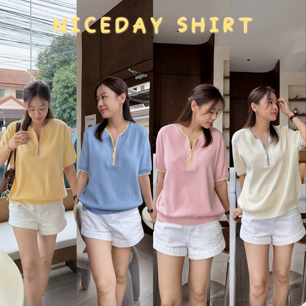 รุ่นใหม่!! 𝗡𝗜𝗖𝗘𝗗𝗔𝗬 𝗦𝗛𝗜𝗥𝗧 เสื้อไหมพรมเนื้อนิ่ม ยืดหยุ่นได้เยอะ แต่งซิบ ใช้งานได้จริง คู่สีน่ารัก