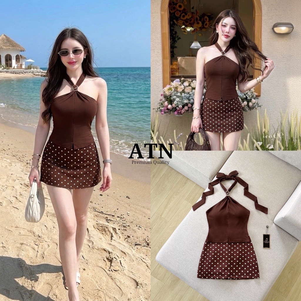 ATN ชุดset2ชิ้น เสื้อผูกคอ แต่งอะไหล่ทอง