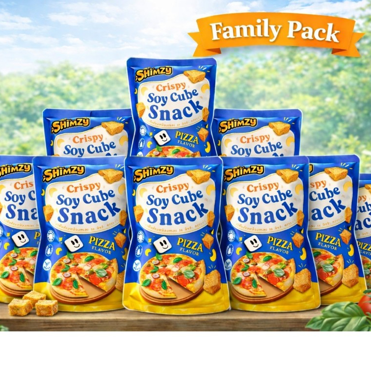 (ชุด 10 ซอง) โปรตีนพืช อบกรอบ ของทานเล่น Shimzy รสพิซซ่า 30g ต่อซอง Protein 12g ต่อซอง Family Pack