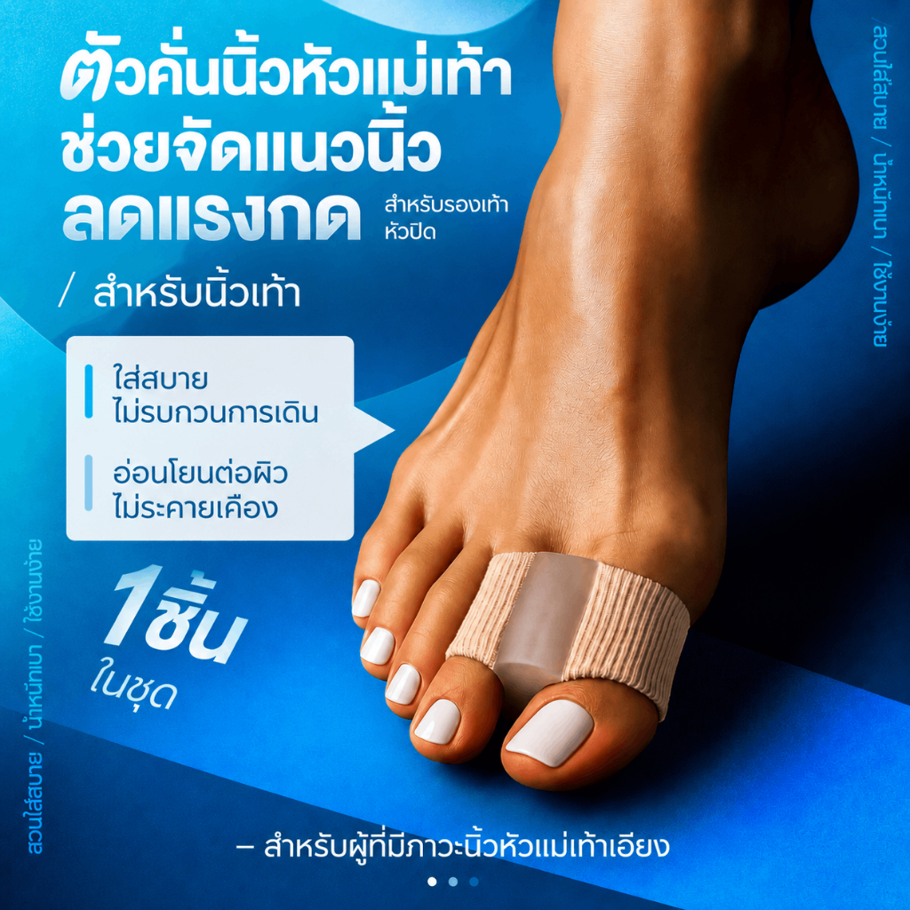 ตัวแยกนิ้วเท้าซิลิโคน ลดปวดเท้า แก้นิ้วเท้าซ้อน ลดแรงกด เจลซิลิโคนนุ่ม ใส่สบายตลอดวัน