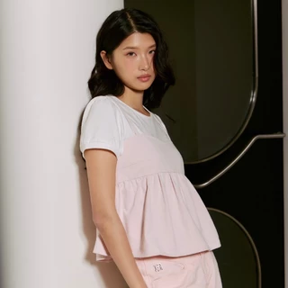 CHUUCHOP - (S-4XL) Missouri Blouse เสื้อเบลาส์ดีไซน์2เลเยอร์ แขนสั้น เก็บสัดส่วนได้ดี แมทช์ง่าย(C8616)
