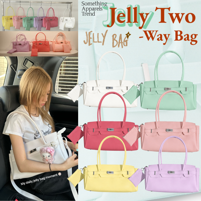 รุ่นใหม่ล่าสุด💟Somethingapparels trend Jelly Two Way Bag-กระเป๋า Jelly Bag ถุงเยลลี่ กระเป๋าโท้ท Shoulder✨PVCไม่มีแบรนด์