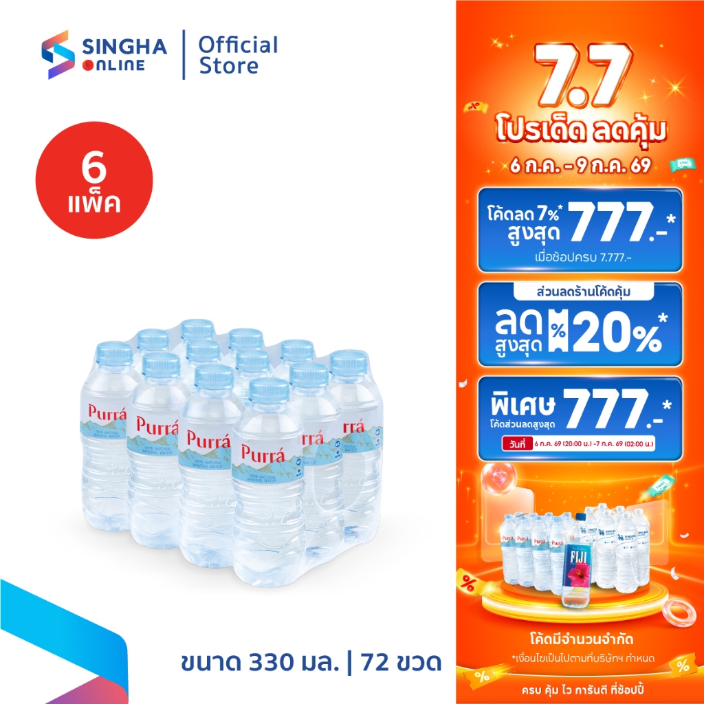 [ส่งในกทม.และปริมณฑล อยุธยา เชียงใหม่ ลำพูน] Purra Mineral Water FREE ONPACK น้ำแร่เพอร์ร่า 600 มล. 15 ขวด (20 แพ็ค)