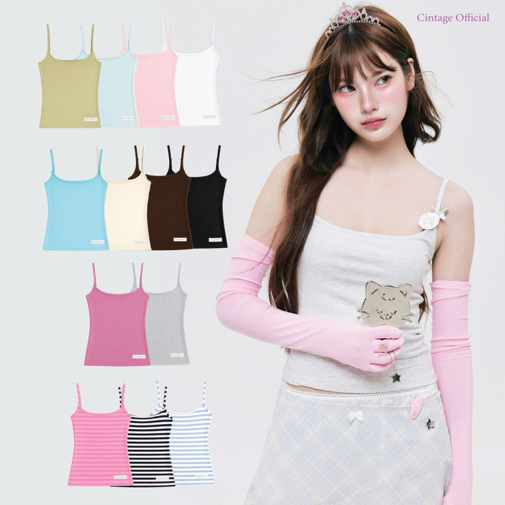PREORDER 15-20 Days เฉพาะสี pink stipe(ทุกไซส์) , Tiffany blue(XS-M) เท่านั้น Cintage♡ CT2206 สายเดี่ยวเบสิคlayers8876 💘