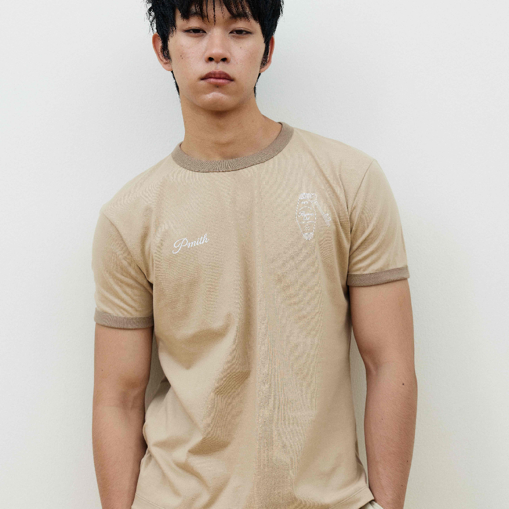 Pmith - Resident Club Contrast Rib Slim Tee in Brown