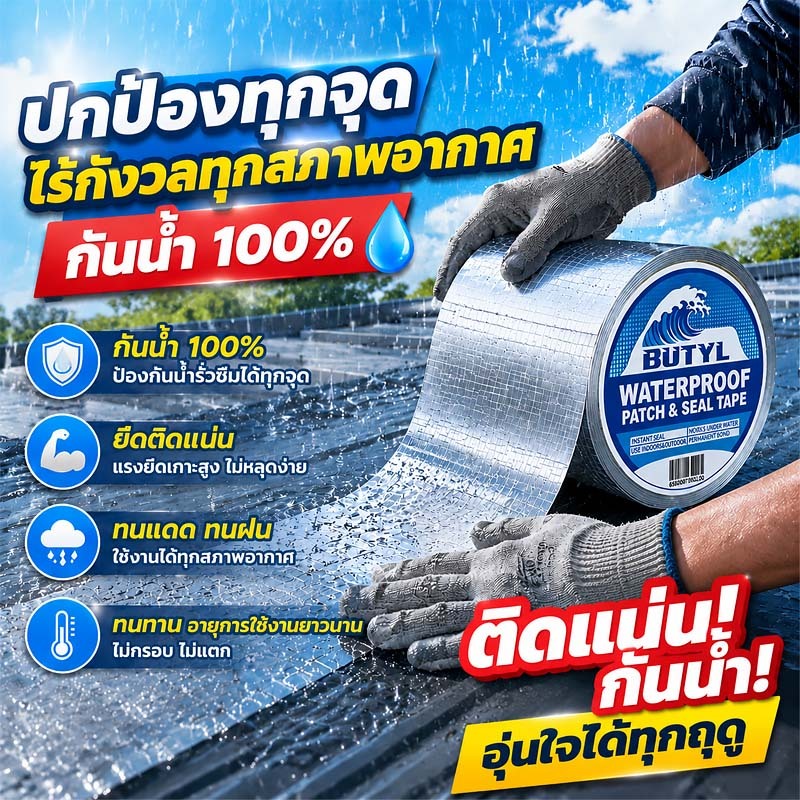เทปกาวกันน้ำรั่วซึม เทปกันน้ำ เทปบิวทิล ป้องกันน้ำรั่วซึม ติดแน่น ทนแดดทนฝน