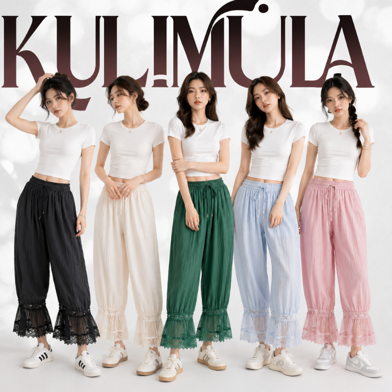 KULIMULA กางเกงลูกไม้ ไม่รัดตัว ปลายขาลูกไม้หวาน ผ้าบางระบายอากาศดี เที่ยวทะเลสวยโดดเด่น YD69