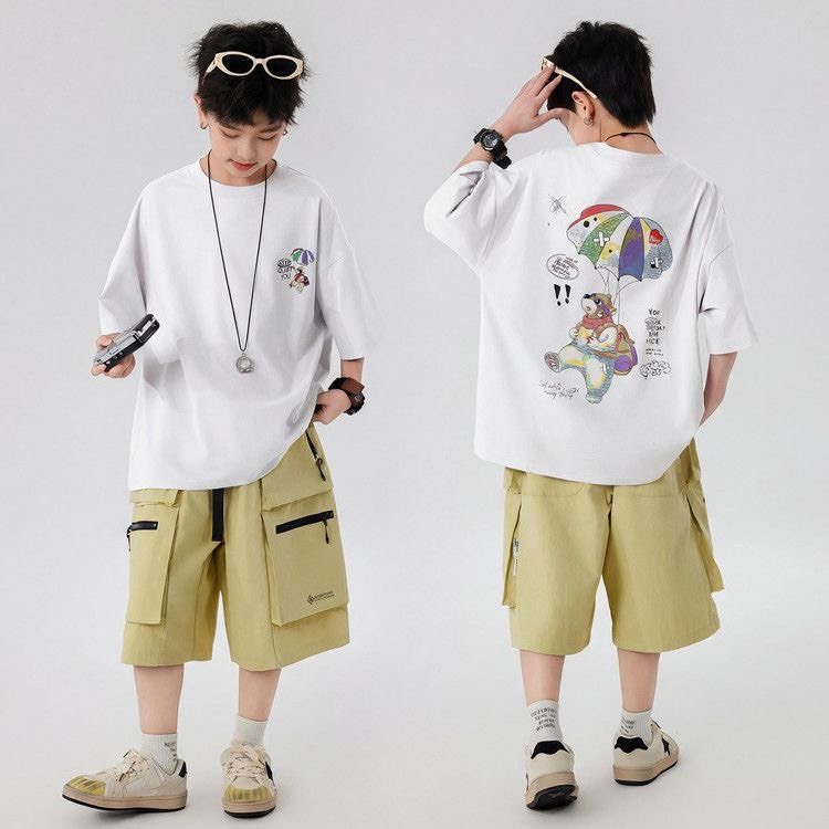 ML-769ชุดเซ็ตเด็กผู้ชาย 2ชิ้น เกรดพรีเมี่ยม(เสื้อโอเวอร์ไซซ์+กางเกงคาร์โก้) รุ่นBEAR สไตล์เกาหลี หล่อเท่ ใส่สบาย 4-14ปี