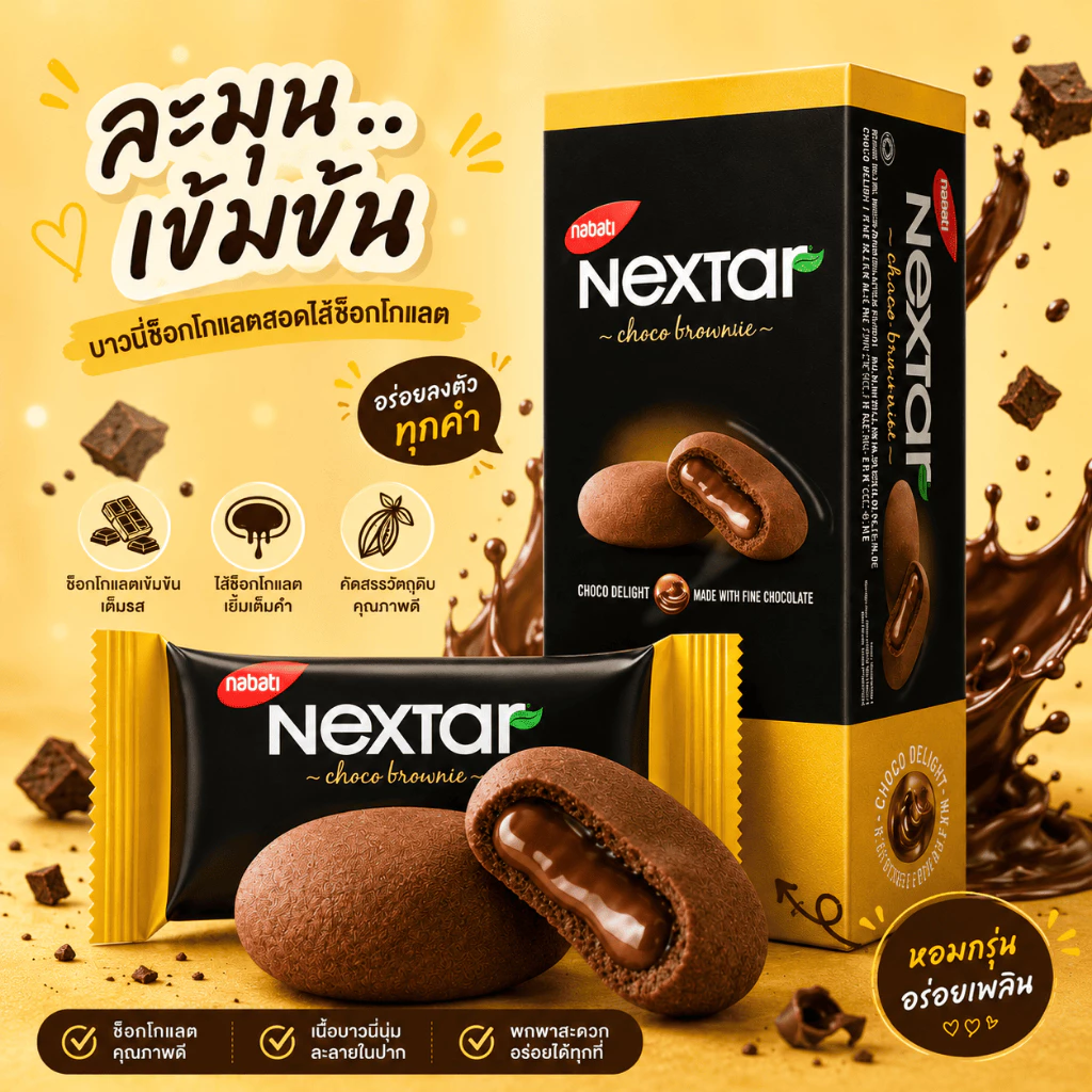 คุกกี้บราวนี่ (Nextar) คุกกี้ สอดไส้ช๊อคโกแลต บราวนี่สุดอร่อย จากมาเลเซีย อร่อย 3 รสชาติ