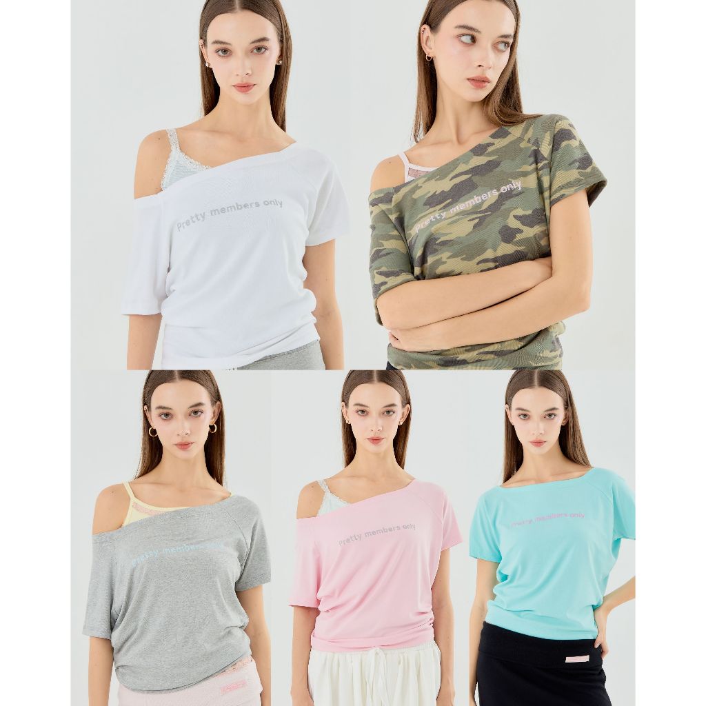 rand0m piece - Pretty Members Only Off shoulder เสื้อยืดปาดไหล่