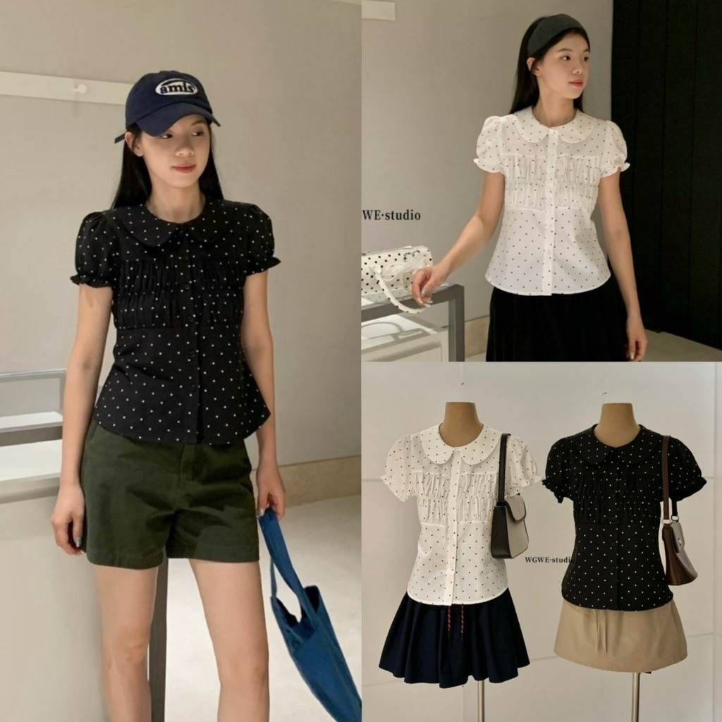 เสื้อคอบัวแขนสั้น ลาย polka dot - 10284 TAG WG.WE 🇰🇷