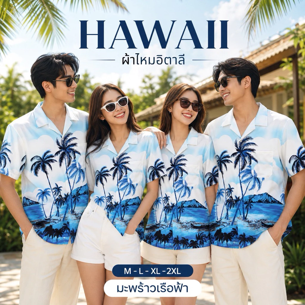 ✨ร้านนี้ส่งไว✨ตรงลาย เสื้อฮาวาย ลายมะพร้าว ผ้าไหมอิตาลี ชายหญิงใส่ได้ M-4XL hawaii