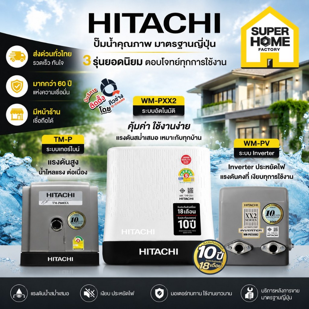 🔥ลดเพิ่ม3%🔥 ปั๊มน้ำอัตโนมัติ HITACHI WM-P150XX2 WM-P200XX WM-P250XX WM-P350XX WM-P300XX2 WM-P250XX2 TM-P200XX2 WM-PVXX2