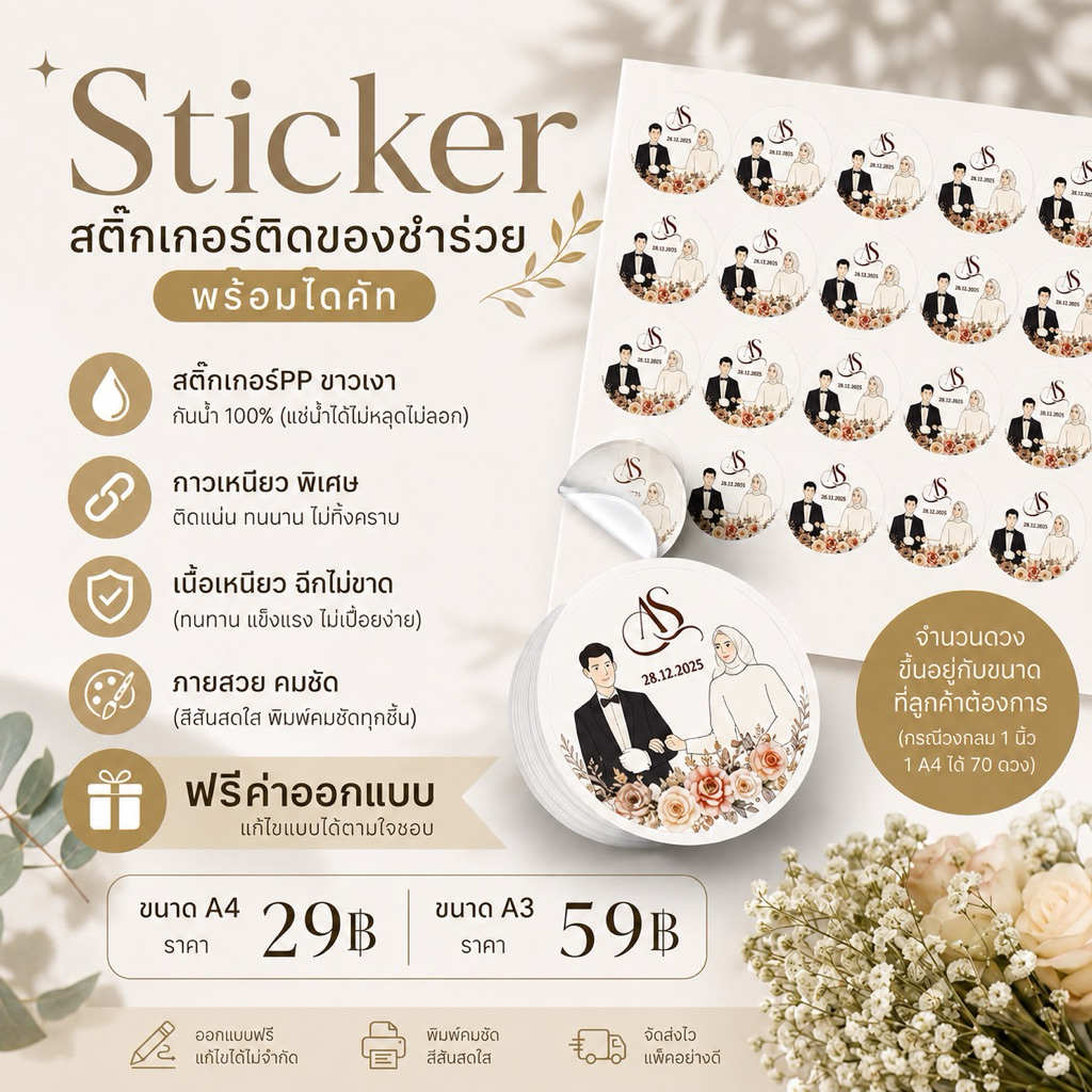 สติ๊กเกอร์ติดสินค้าต่างๆ Sticker PPเงา ✅ออกแบบเองได้