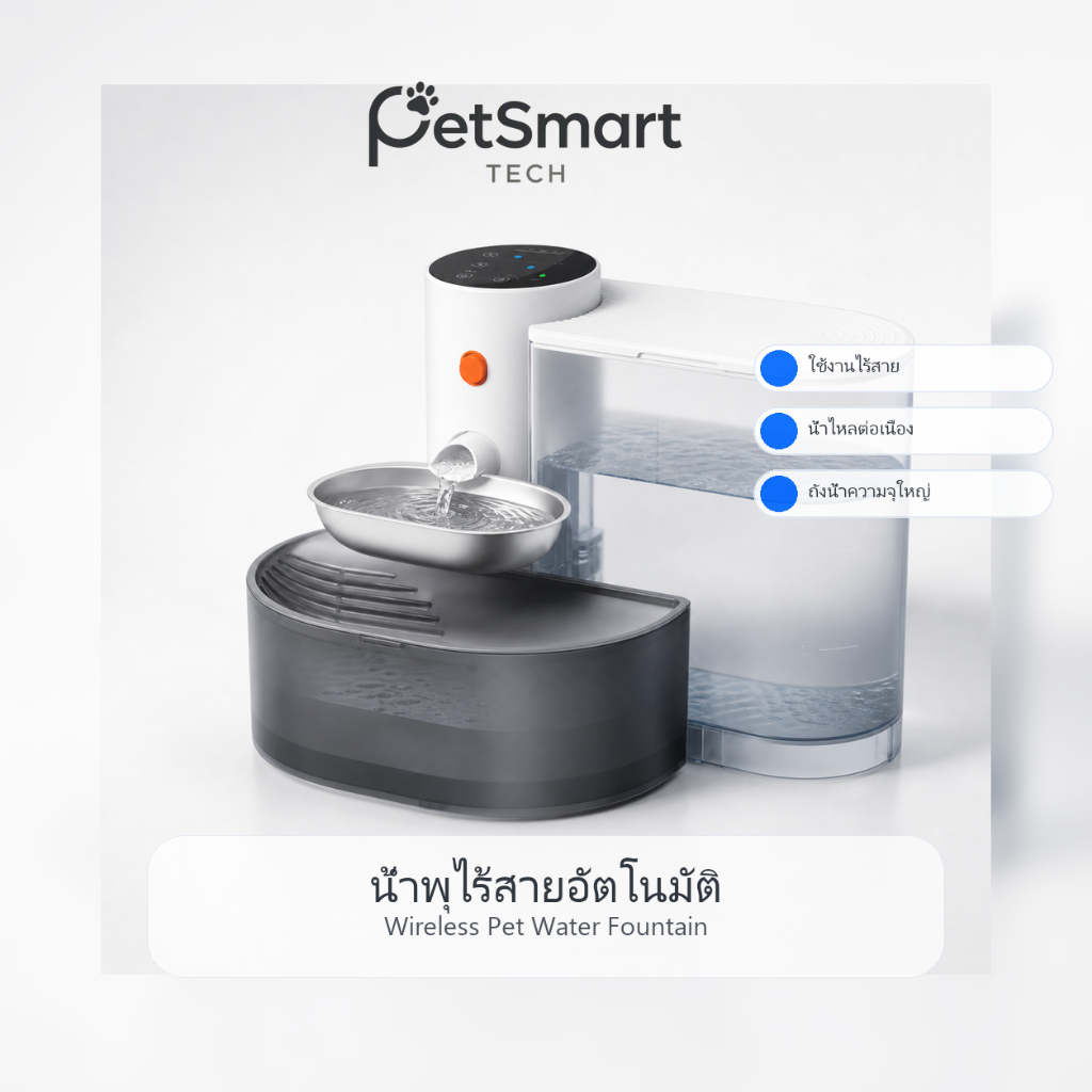 [PetSmart] Pet Gravity เครื่องให้น้ำอัตโนมัติ เติมน้ำใหม่ตลอด ไม่ใช้ไส้กรอง ความจุ3.5L