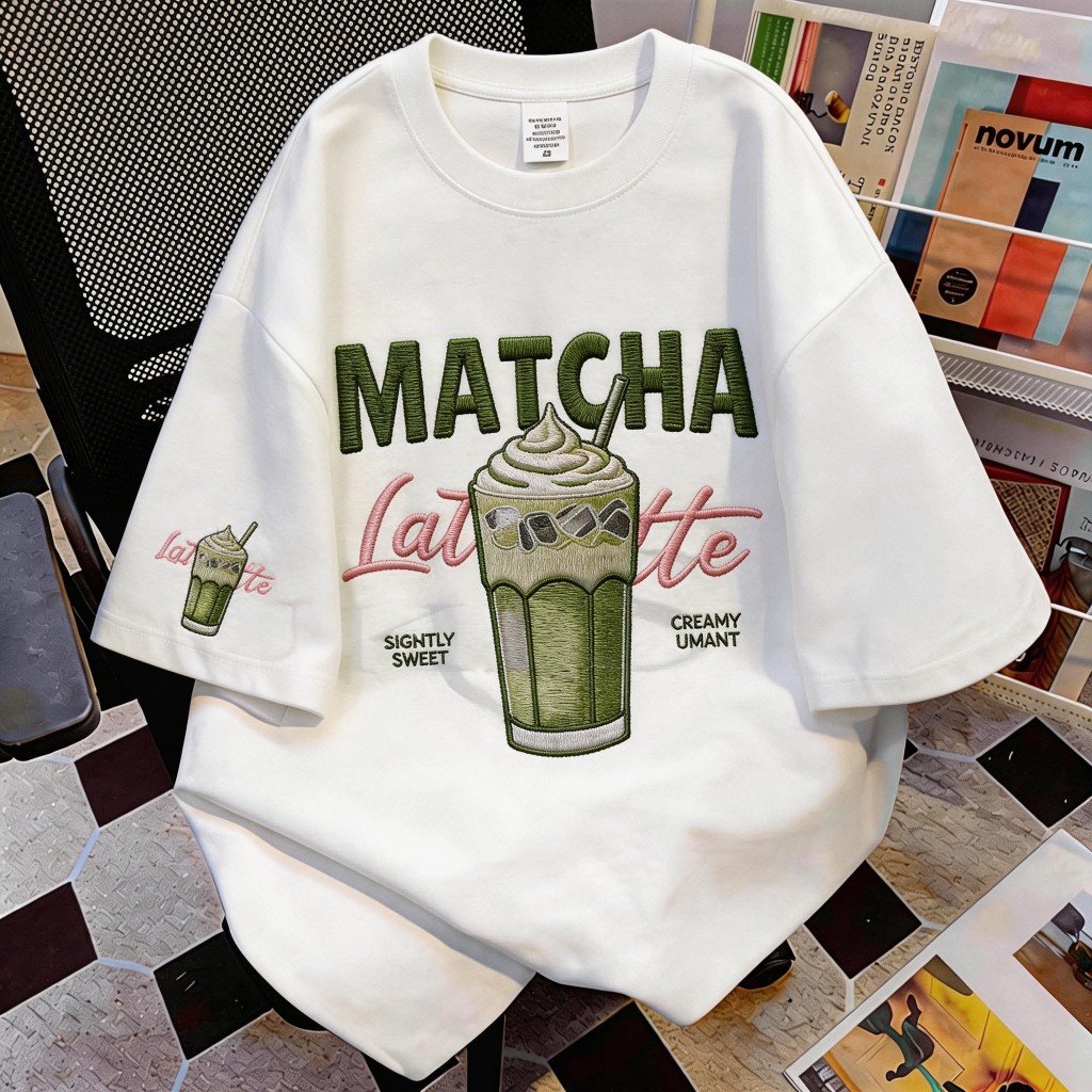 เสื้อยืด oversize เสื้อเท่ๆ เกาหลี " Matcha Latte " เสื้อแฟชั่นใ เกาหลีสไตล์ พิมพ์ลาย ผ้านิ่มใส่สบาย COD 7.07