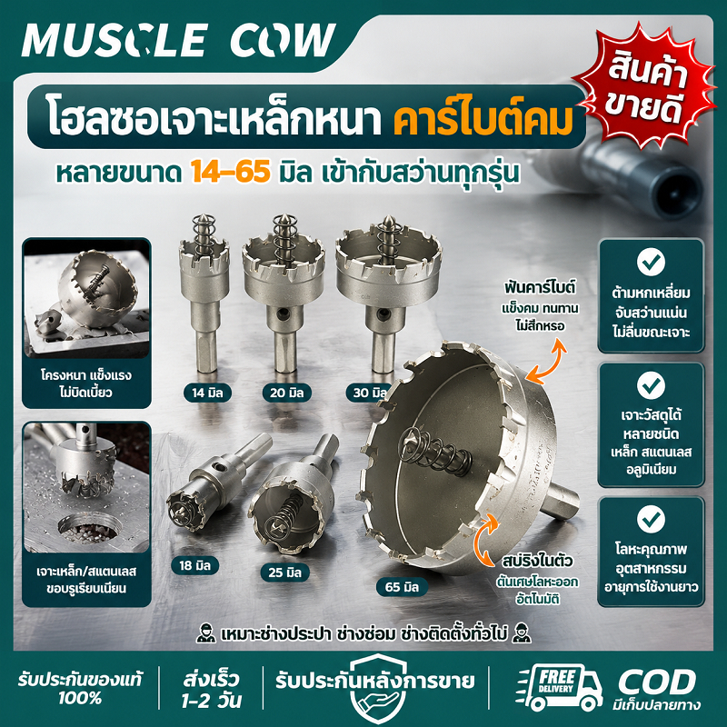 MUSCLE COW โฮลซอเจาะเหล็ก 14-65mm ฟันคม ทนทาน เจาะเหล็กได้เรียบเรียบ คุณภาพดี