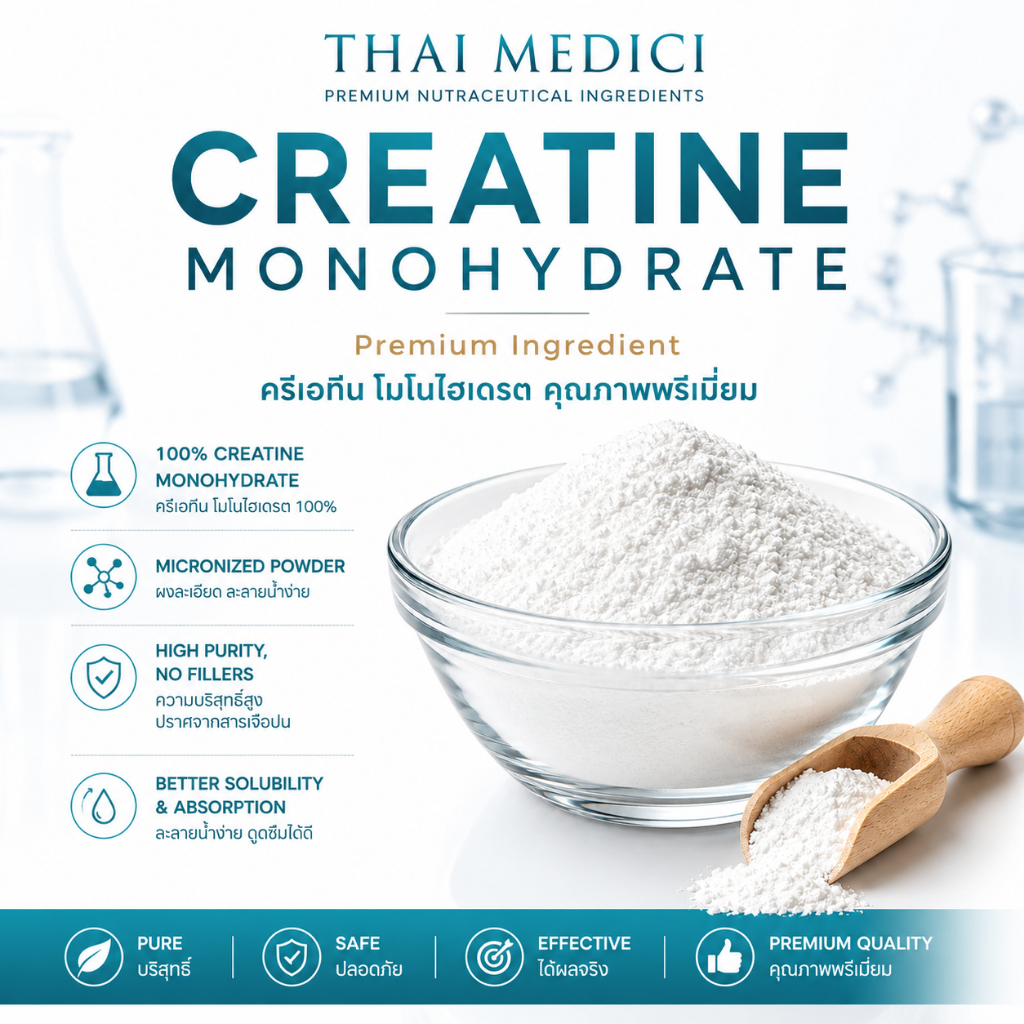ขายส่ง ครีเอทีน โมโนไฮเดรต 100% | Creatine Monohydrate micronized 200 Mesh วัตถุดิบ Sports Nutrition