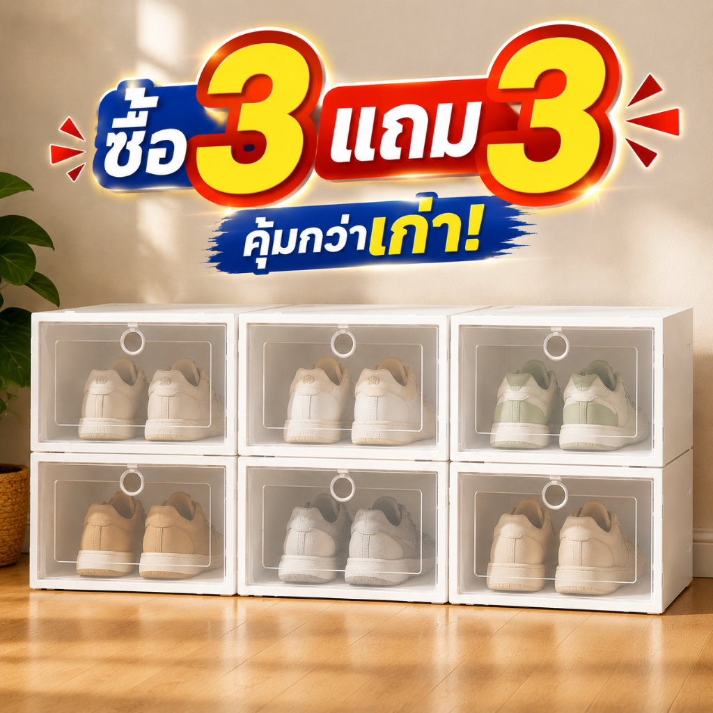 6 ชิ้น กล่องรองเท้า กันน้ำ กันฝุ่น กันความชื้น ป้องกันรา วางซ้อนได้ ประหยัดพื้นที่ ใช้เก็บรองเท้าและของใช้ต่างๆ ทนทาน