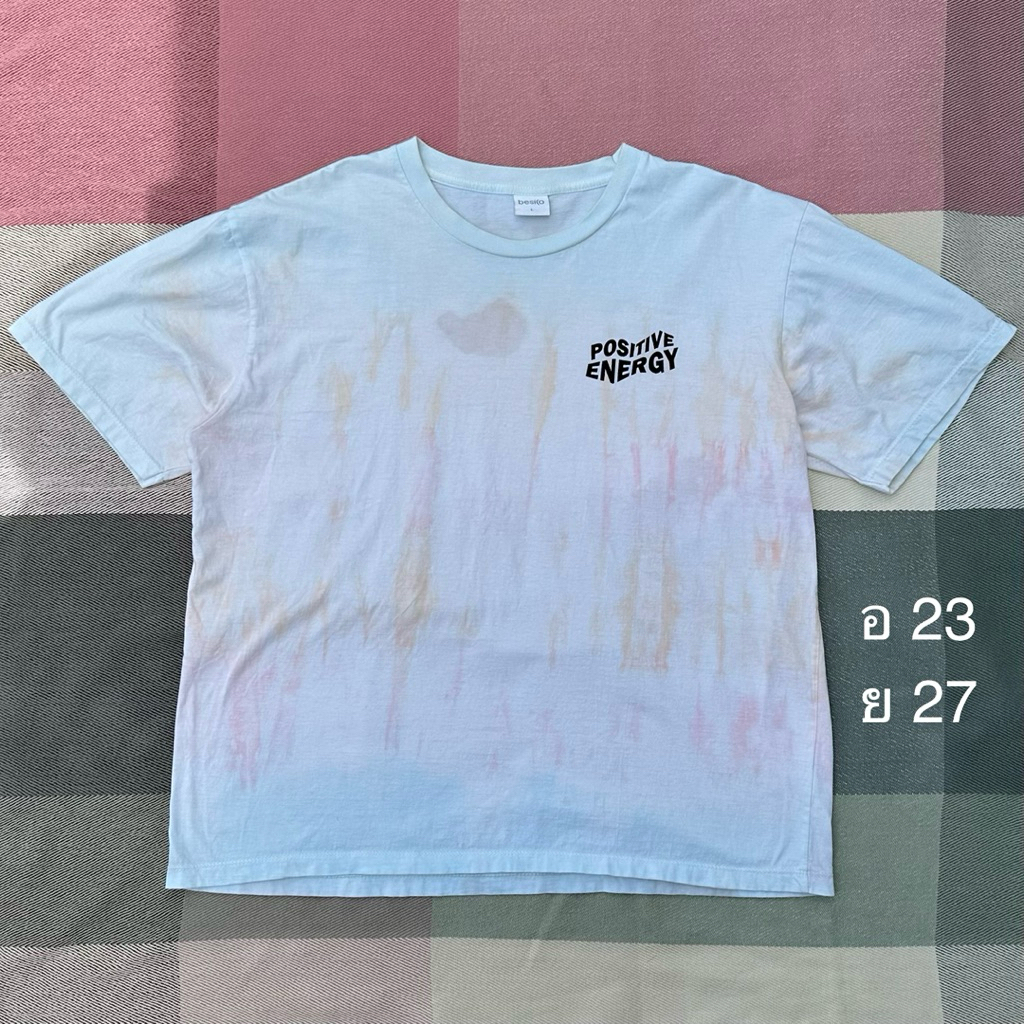 เสื้อยืด besico ลายอักษร คำคม สีมัดย้อม มือสอง ผ้าใส่สบาย (Size L)