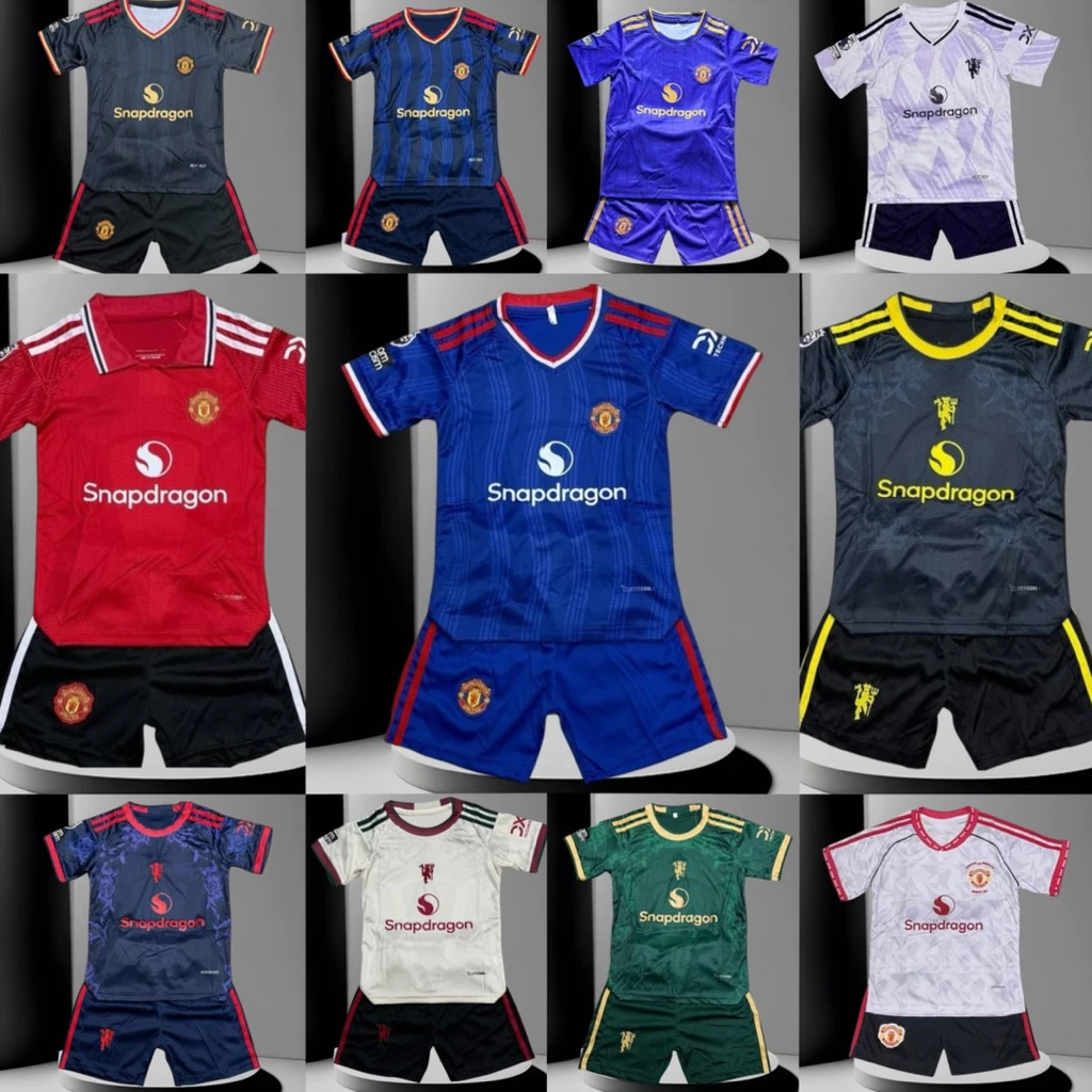 ชุดฟุตบอลเด็กแมนยูชุดกีฬา 1 ชุดเสื้อพร้อมกางเกงพร้อมส่งเด็กผู้ชายเด็กผู้หญิง