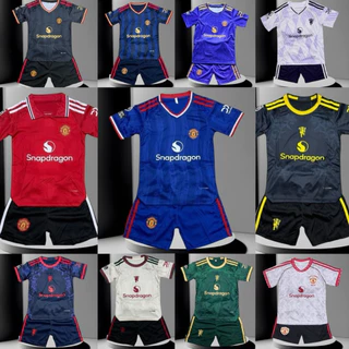 ชุดฟุตบอลเด็กแมนยูชุดกีฬา 1 ชุดเสื้อพร้อมกางเกงพร้อมส่งเด็กผู้ชายเด็กผู้หญิง