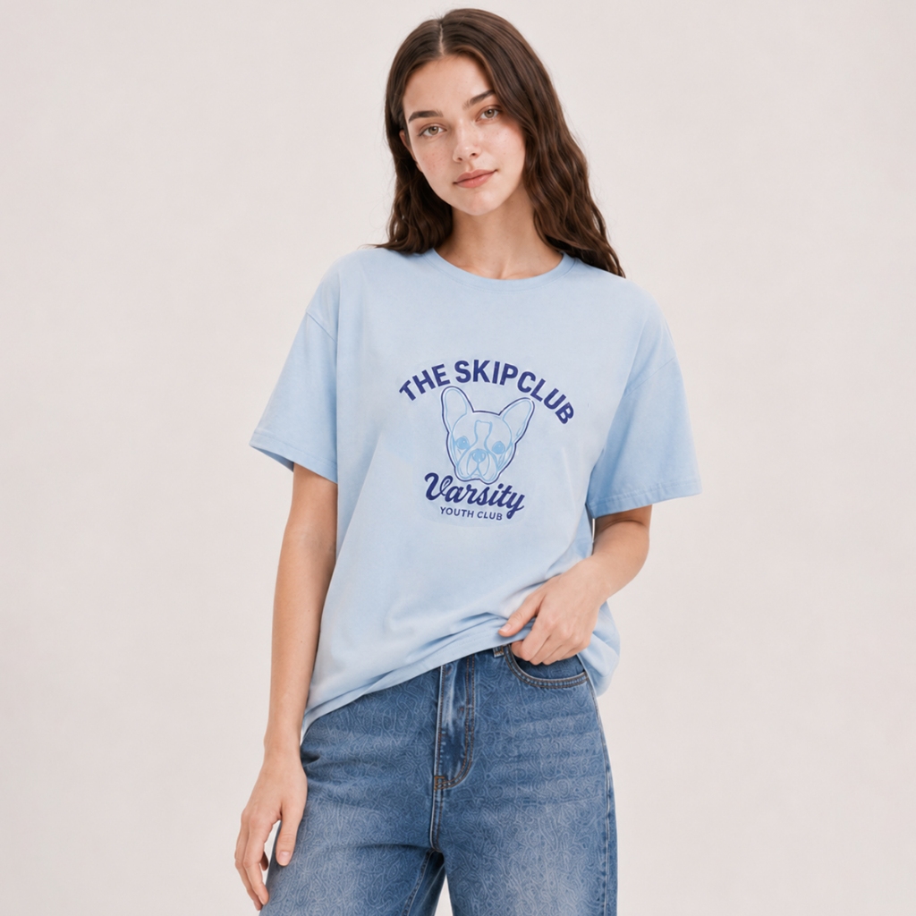 SKIP CLUB เสื้อทีเชิ้ต Relaxed Fit  ผู้หญิง สีฟ้า | Relaxed Fit  T- shirt | 00079