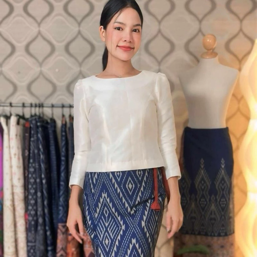 #ผ้าถุงฝ้ายหมักโคลน แบบเชือกผูกต่อกระดิ่งน่ารัก เอว24-42นิ้ว ใส่ได้ ผ้าฝ้ายพิมพ์ลายหมักโคลน