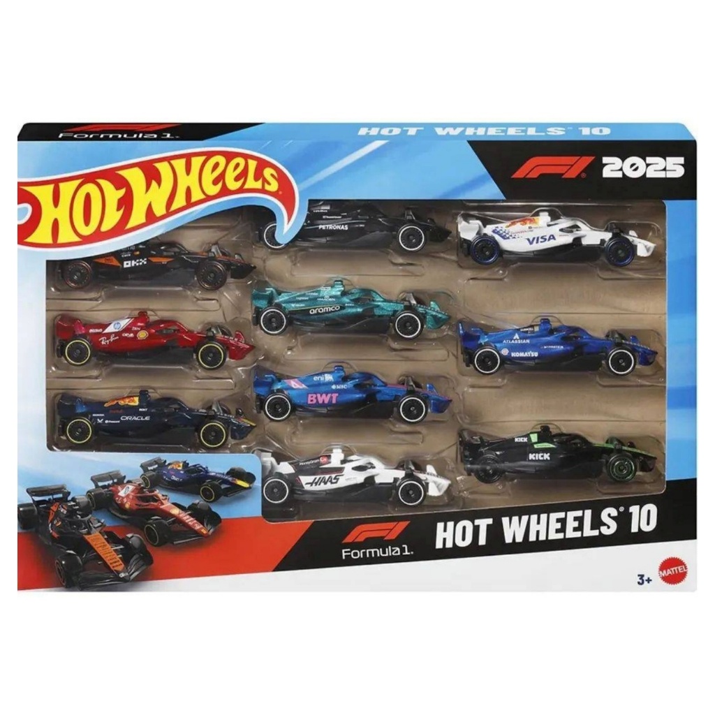 Hot Wheels 10-Pack Formula 1 (2025 Series) เซ็ตโมเดลรถเหล็ก F1 รวมทีมแข่งระดับโลก ฮอตวิว F1