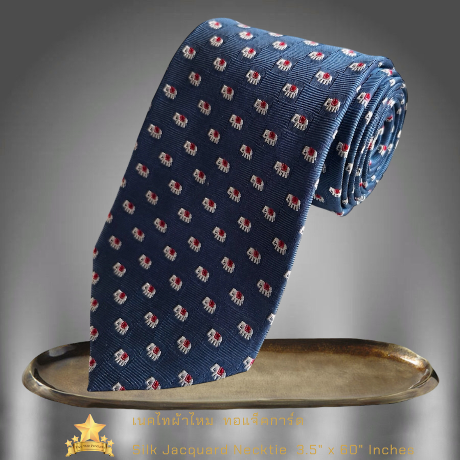 เนคไทผ้าไหม ทอลายในตัวแจ็คการ์ด ช้าง Silk necktie Jacquard Elephants  - จิม ทอมป์สัน - Jim Thompson